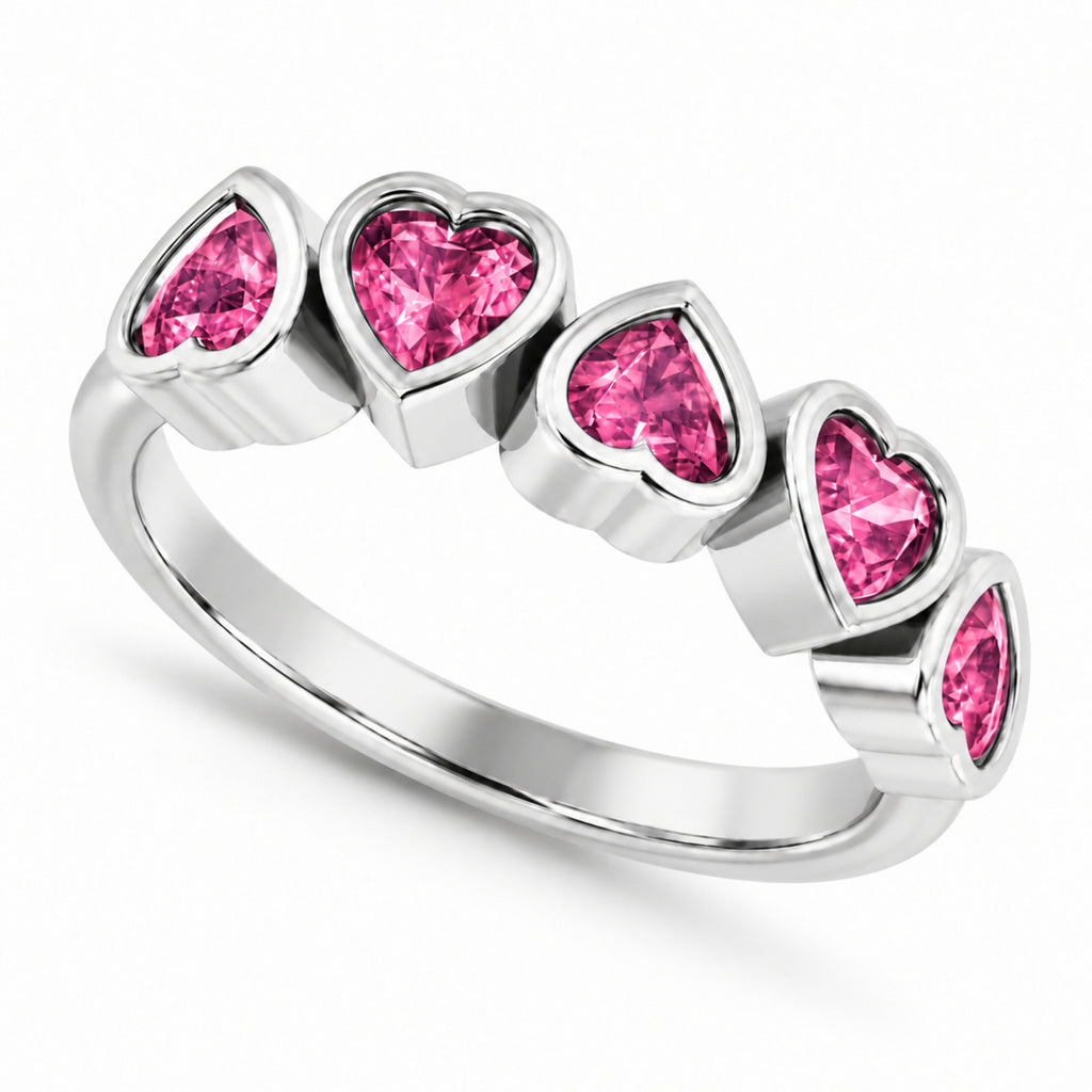 AZ29516 five heart natural pink tourmaline ring — reference tilt main view