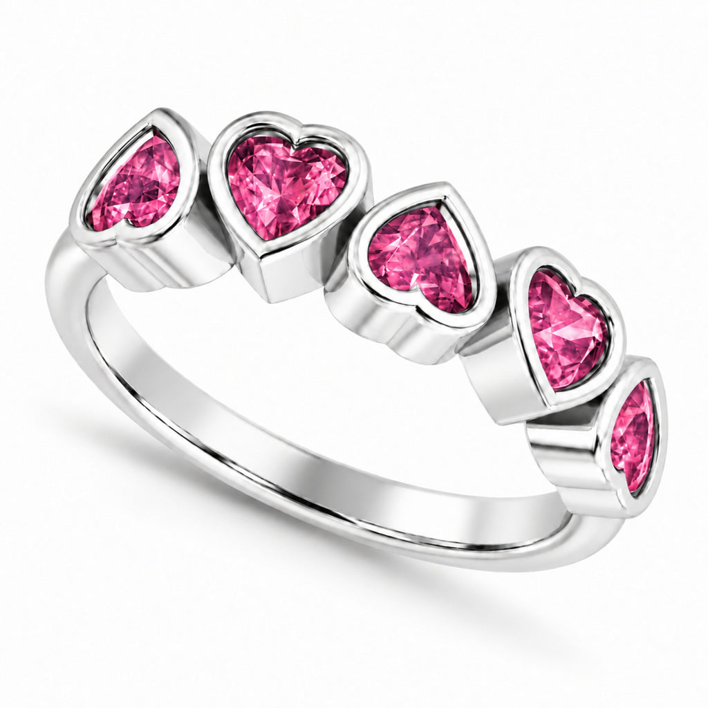 AZ29518 five heart natural pink tourmaline ring — reference tilt main view