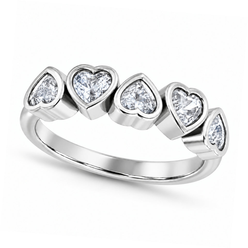AZ29519 natural white sapphire five-heart ring, 12 degree tilt with realistic soft shadow