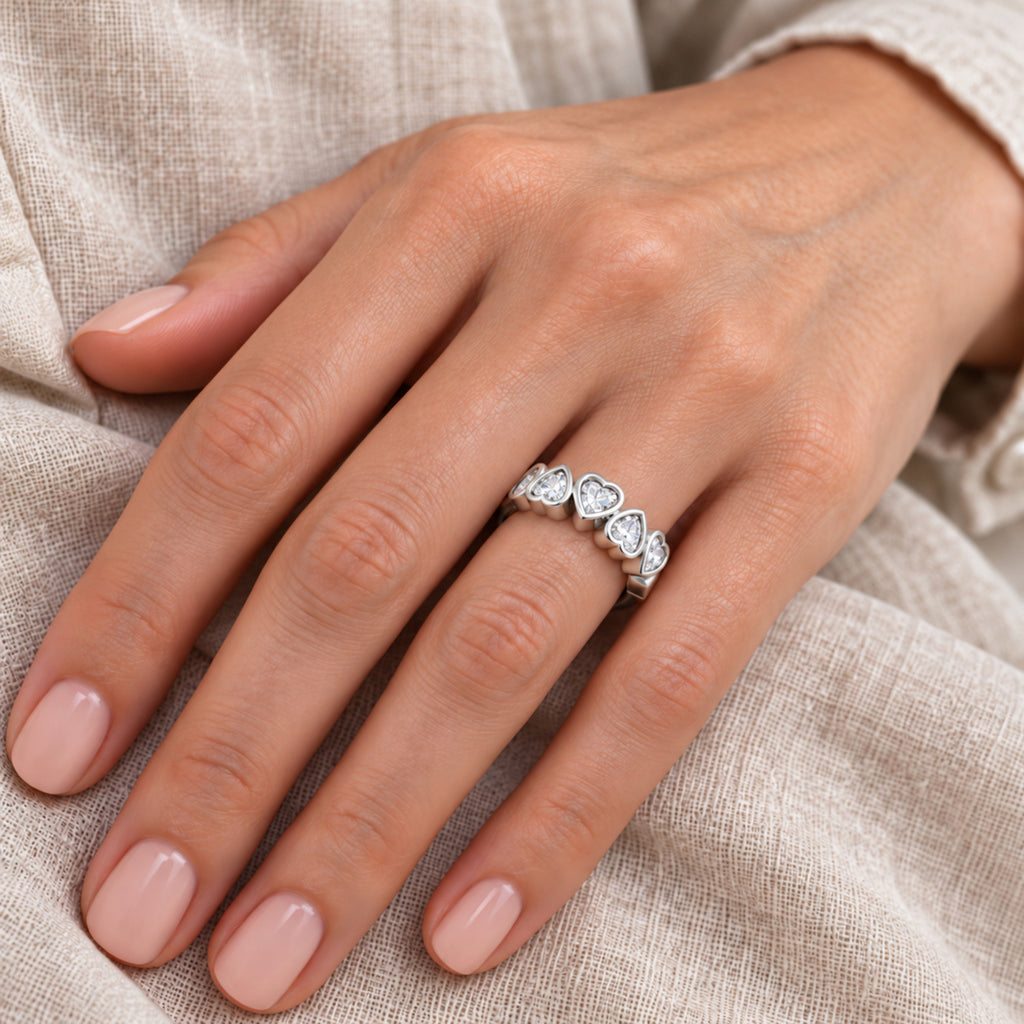 AZ29521 natural white sapphire ring close-up on model hand