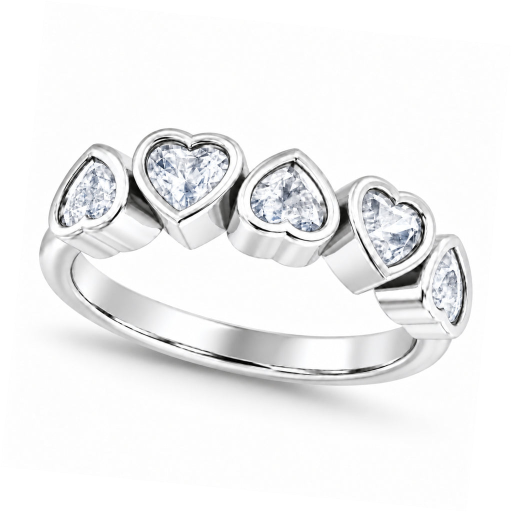 AZ29521 natural white sapphire five-heart ring, 12 degree tilt with realistic soft shadow