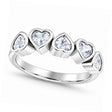 Five Heart Natural White Sapphire Bezel-Set Ring in Sterling Silver 1.70ct