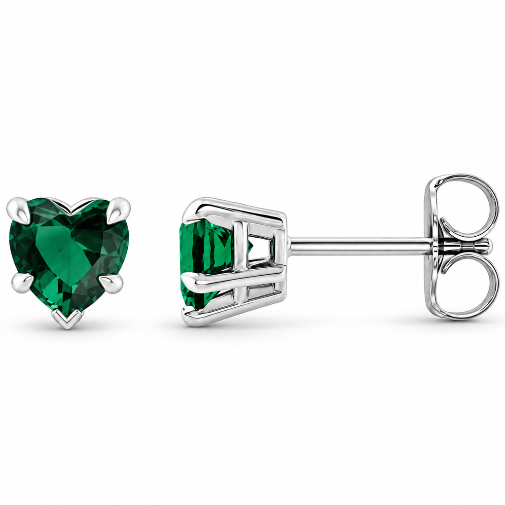 AZ29545 white gold lab emerald heart studs product1