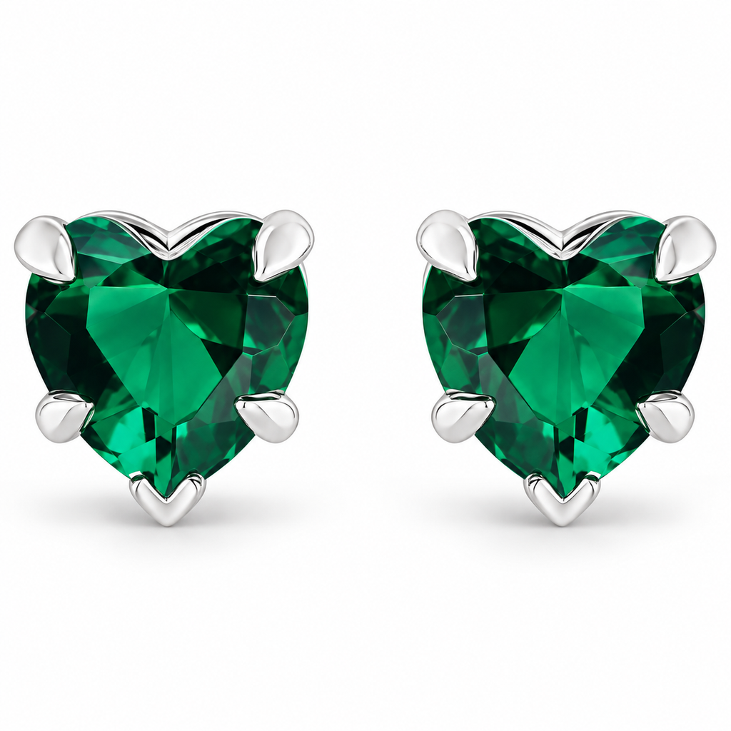 AZ29545 white gold lab emerald heart studs product2