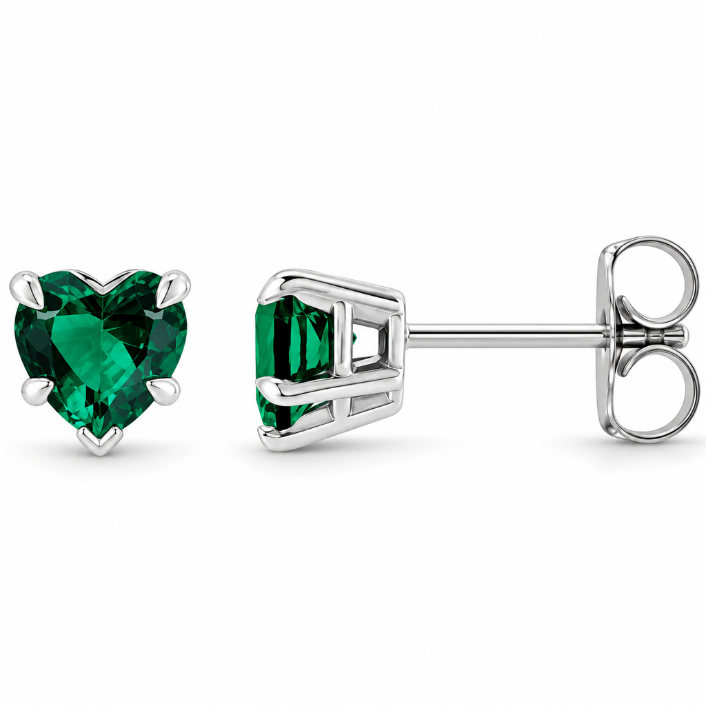 AZ29547 sterling silver lab emerald heart studs product1