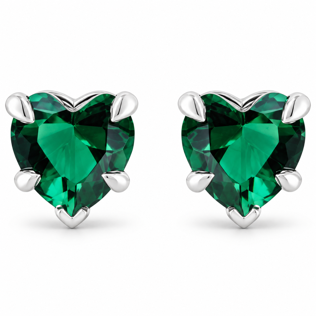 AZ29547 sterling silver lab emerald heart studs product2