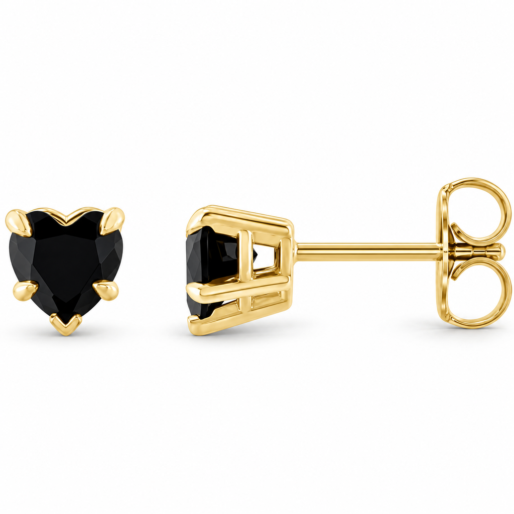 AZ29549 heart black onyx stud earrings product view with natural shadow
