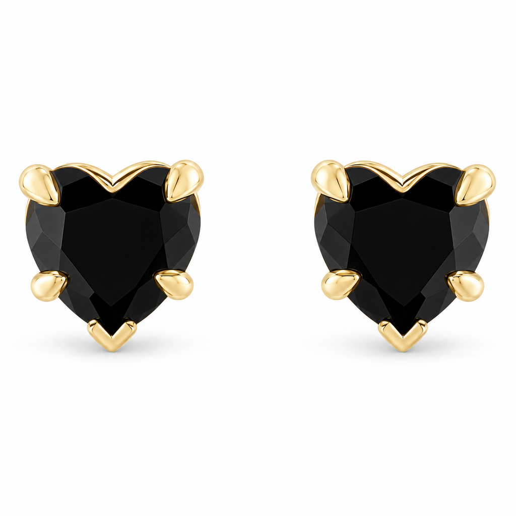 AZ29549 heart black onyx stud earrings product view with natural shadow