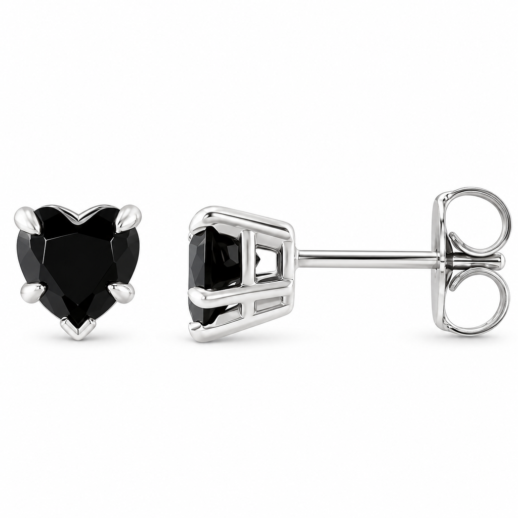 AZ29550 heart black onyx stud earrings product view with natural shadow