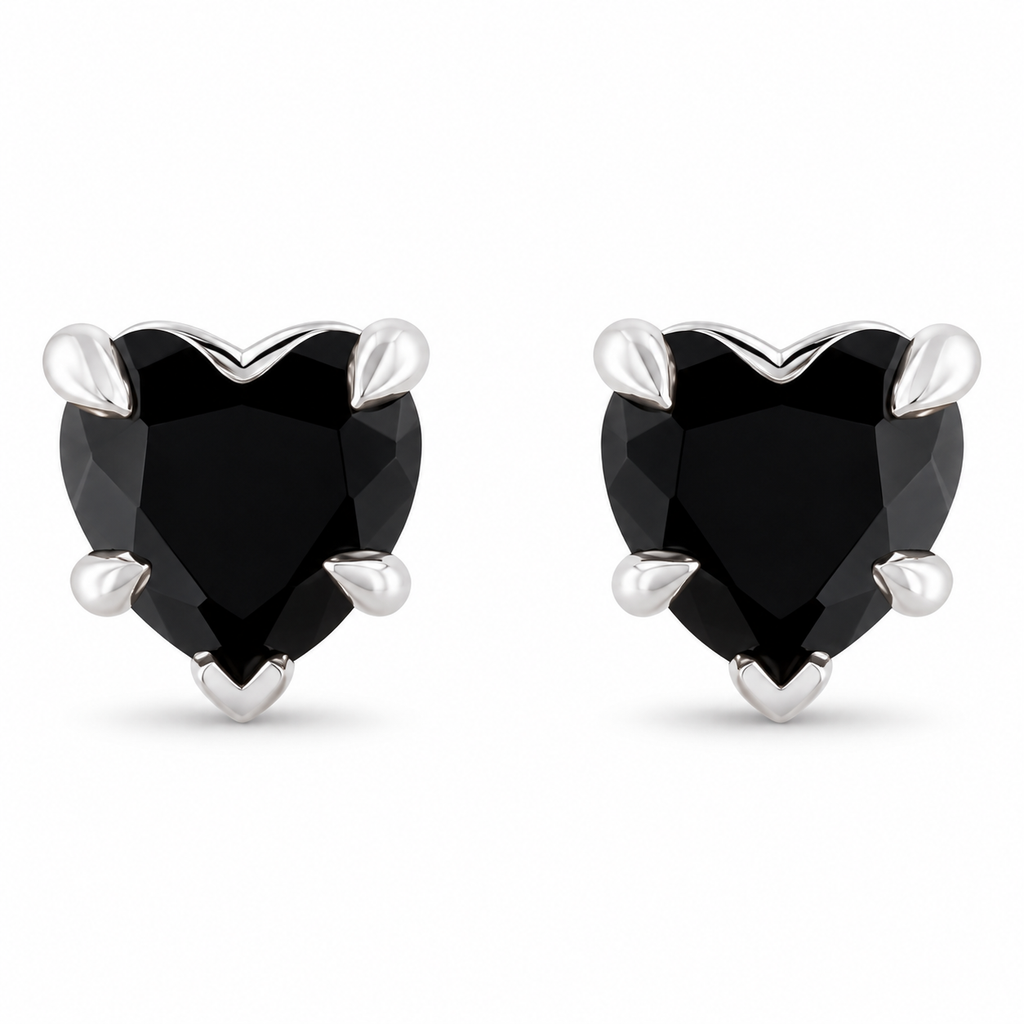 AZ29550 heart black onyx stud earrings product view with natural shadow