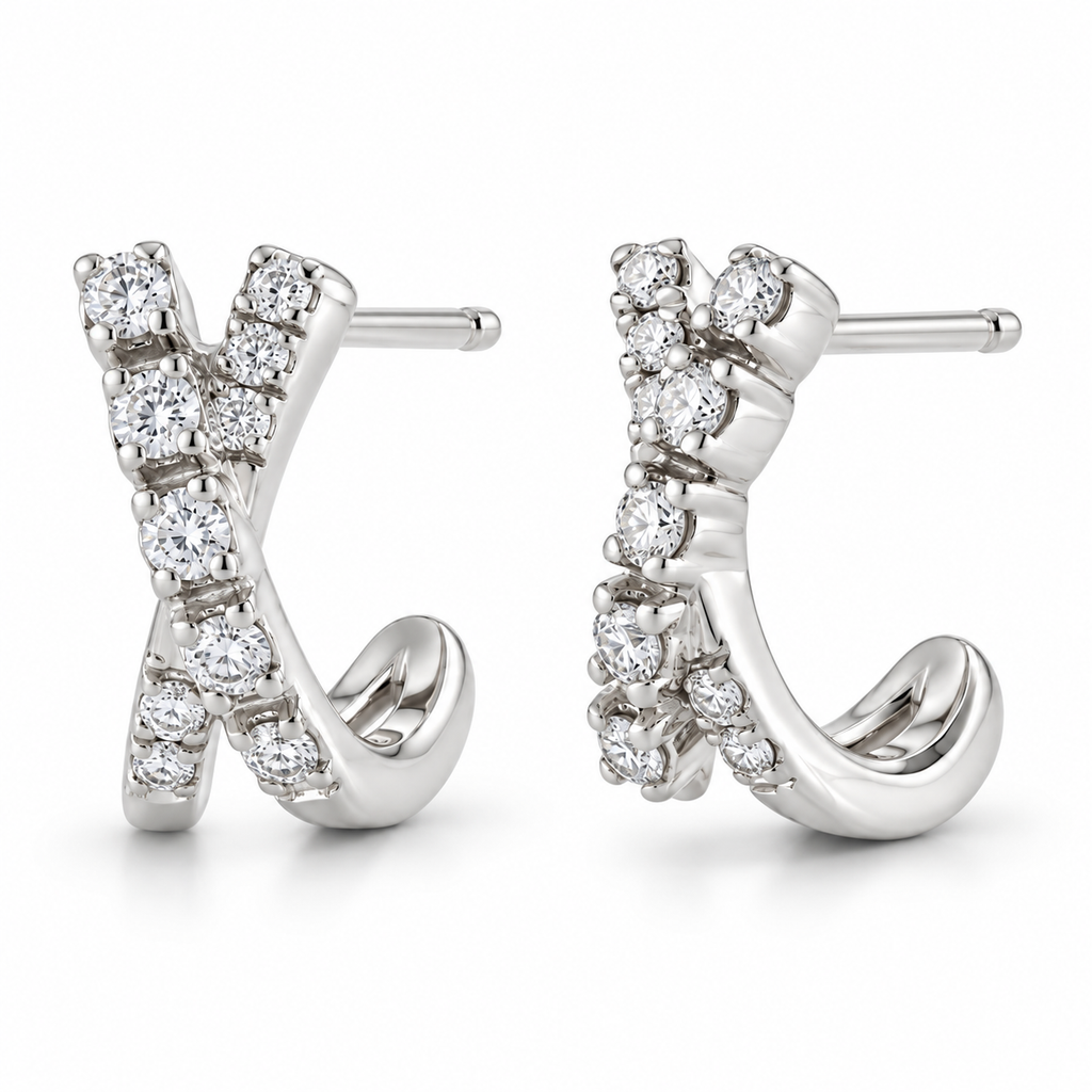 AZ29551LG crossover lab-grown diamond earrings, polished angle view with soft shadows