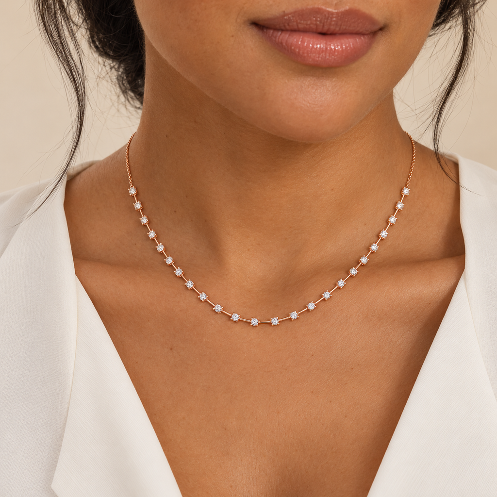 Interval necklace 14K rose gold — close-up model reference; illustrative scale; reference design