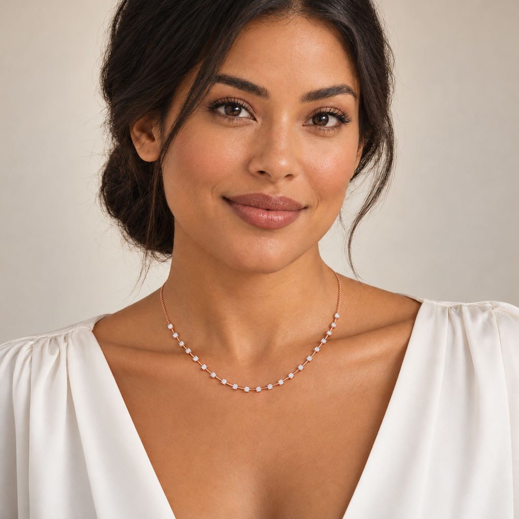 Interval necklace 14K rose gold — full-face model reference; illustrative scale; reference design