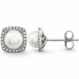 Cultured Freshwater Pearl & Natural Diamond Stud Earrings Sterling Silver 0.015ct