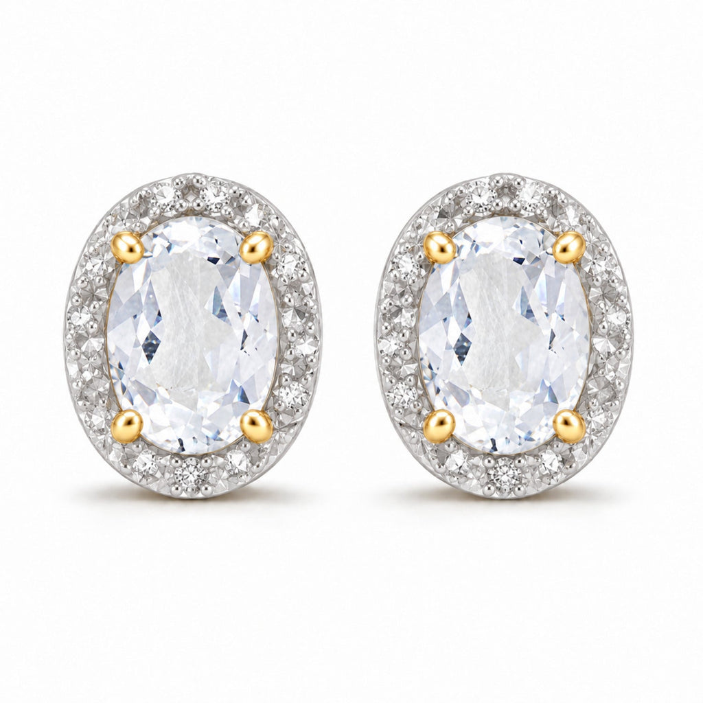 Oval Moissanite & Diamond Illusion Stud Earrings 14K Yellow Gold 6x4mm — main view