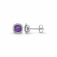 Cushion Natural Amethyst & Diamond Halo Stud Earrings 14K White Gold 1.10ct