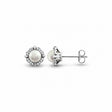 Cultured White Freshwater Pearl & Diamond Halo Stud Earrings 14K White Gold 0.10ct