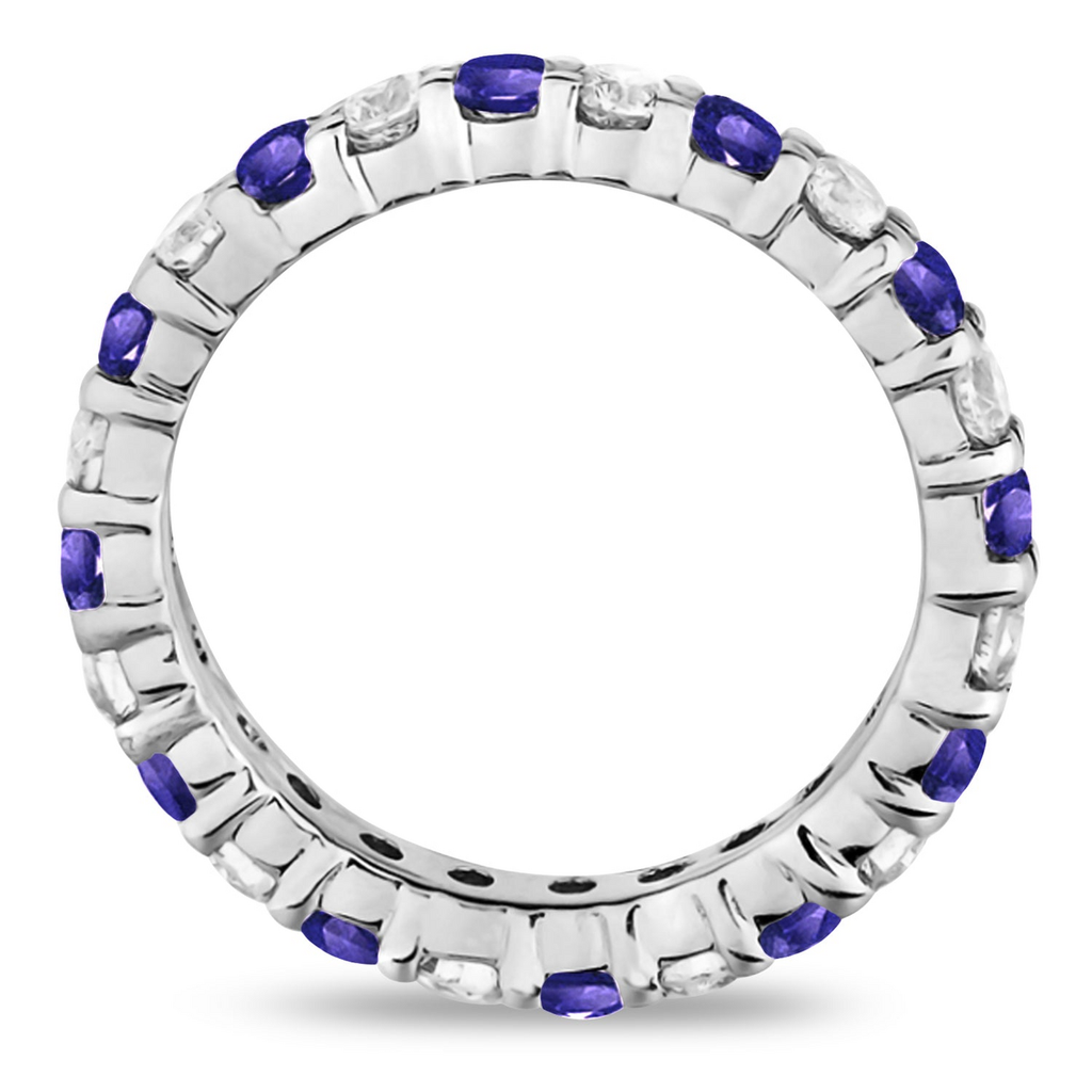 Eternity diamond and tanzanite ring band in 14k white gold, true side profile