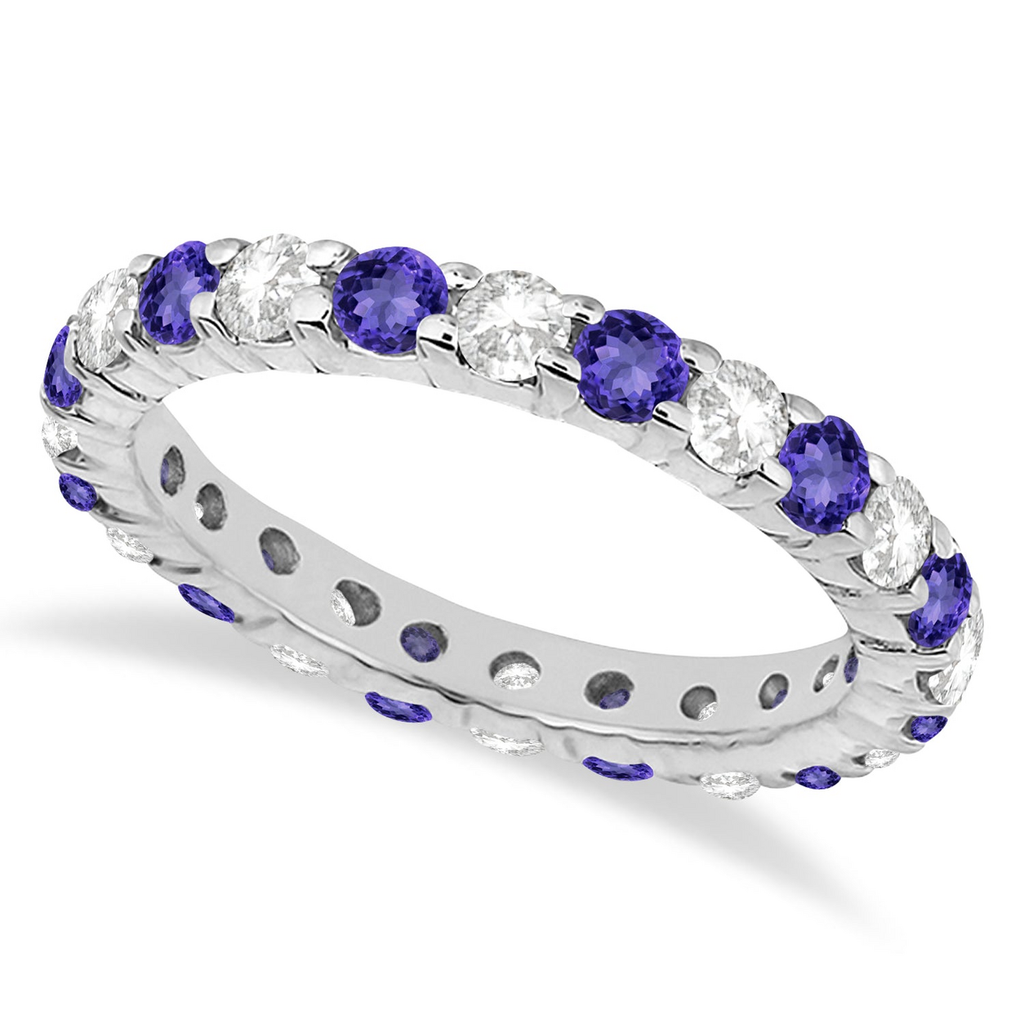 Eternity lab diamond and lab tanzanite ring band in 14k white gold, main view