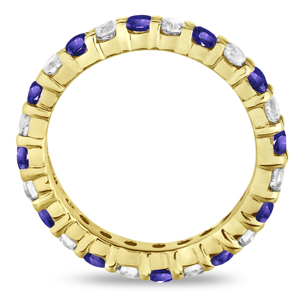 AZ6013LG lab tanzanite and lab grown diamond eternity band in 14k yellow gold, true side profile