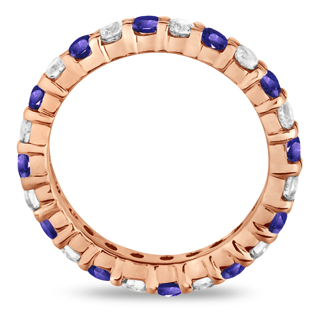 Eternity diamond and tanzanite ring band in 14k rose gold, true side profile
