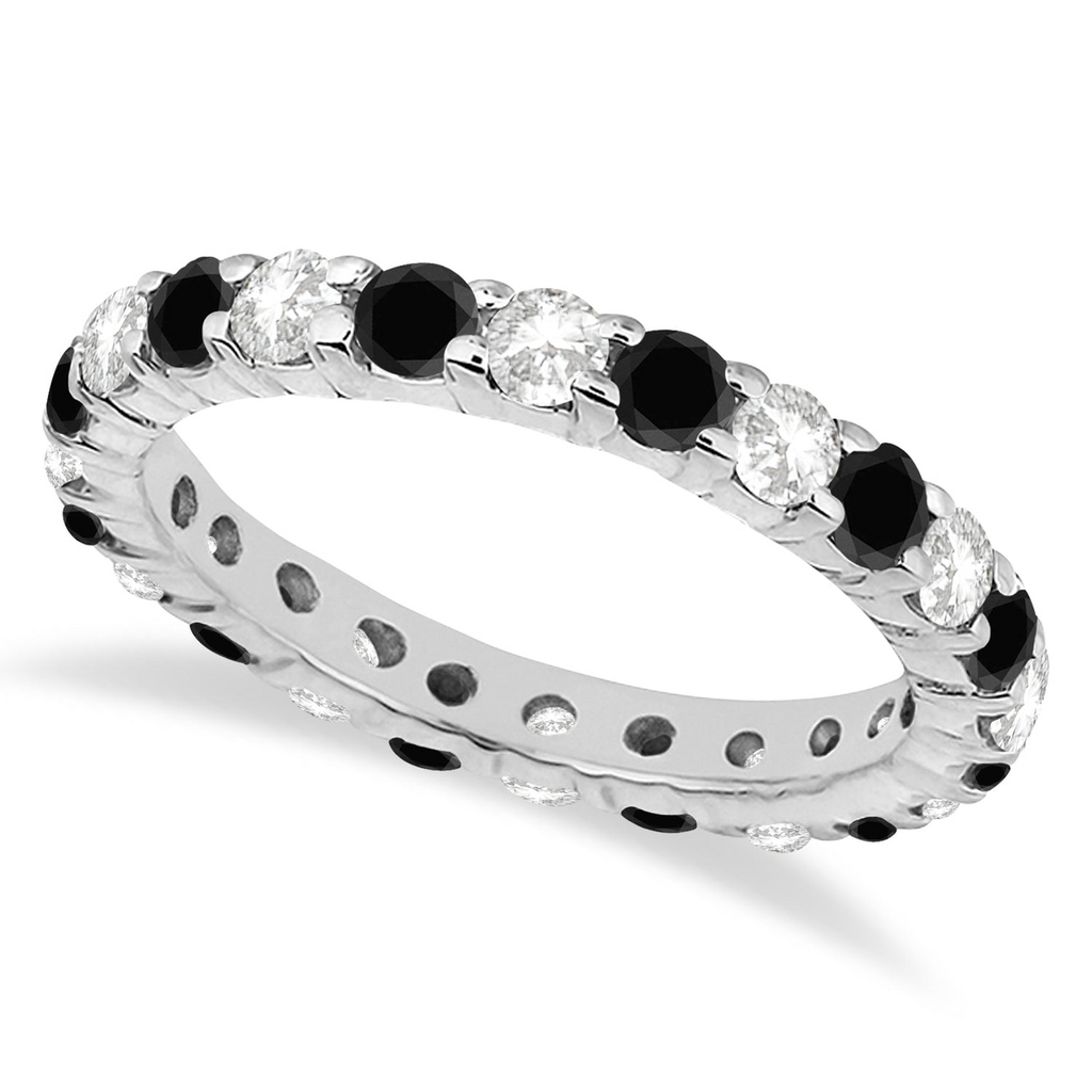 Eternity lab black and lab white diamond ring band in 14k white gold, main view
