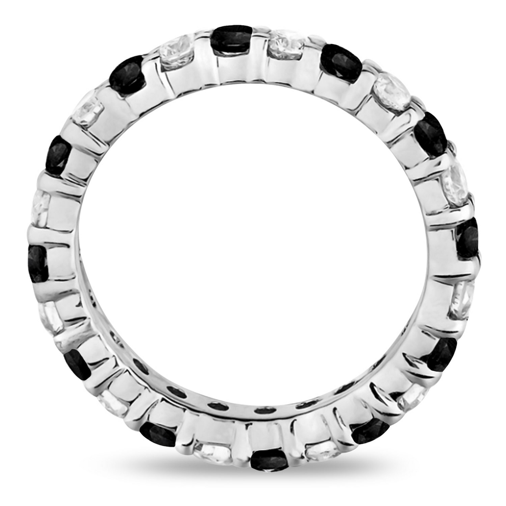 Eternity lab black and lab white diamond ring band in 14k white gold, true side profile