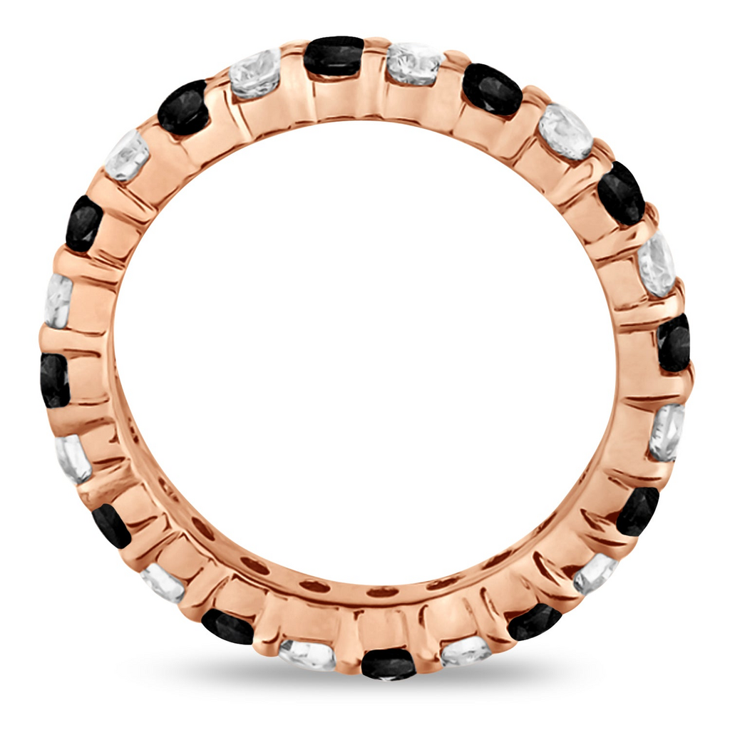 Eternity lab black and lab white diamond ring band in 14k rose gold, true side profile