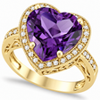 Heart Shaped Amethyst & Diamond Ring Halo 14K Yellow Gold 5.41ct