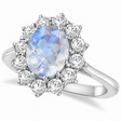 Oval Moonstone and Diamond Ring 14k White Gold (2.80ctw)