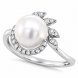 Diamond & Cultured Pearl Cocktail Ring 14K White Gold (0.26ct)