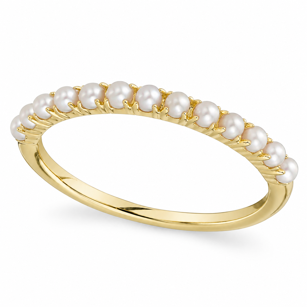 Cultured Pearl Stackable Ring Band 14K Yellow Gold (2mm) — angle