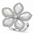 Flower Mother of Pearl & Round Diamond Cocktail Ring 14K White Gold (5.42ct)