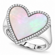 Heart Mother of Pearl & Round Diamond Cocktail Ring 14K White Gold (2.34ct)