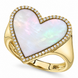 Heart Mother of Pearl & Round Diamond Cocktail Ring 14K Yellow Gold (2.34ct)