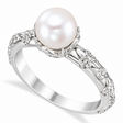 Vintage-Inspired Freshwater Pearl & Diamond Ring 14k White Gold (7.0-7.5mm)