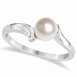 Solitaire Bypass Akoya Cultured Pearl Ring 14k White Gold (5.5mm)