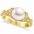 Freshwater Cultured Pearl & Diamond Ring 14k Yellow Gold .25ctw (8mm)