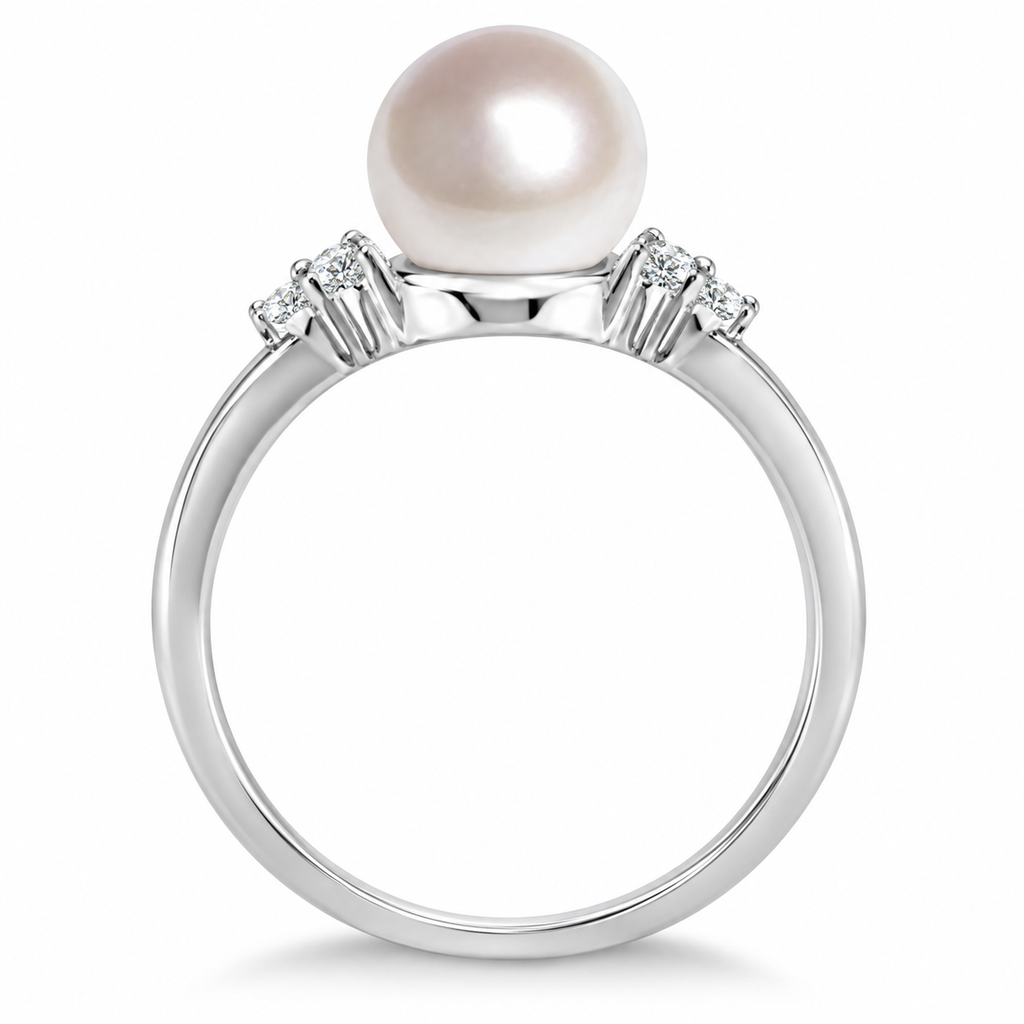 Freshwater Cultured Pearl & Diamond Accented Ring 14K W. Gold (7-8mm) — front profile