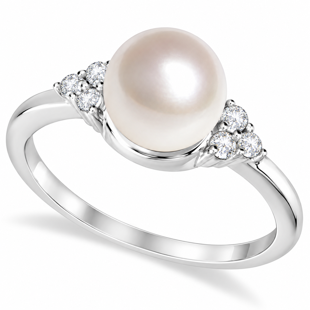 Freshwater Cultured Pearl & Diamond Accented Ring 14K W. Gold (7-8mm) — main product