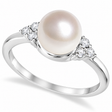 Freshwater Cultured Pearl & Diamond Accented Ring 14K W. Gold (7-8mm)
