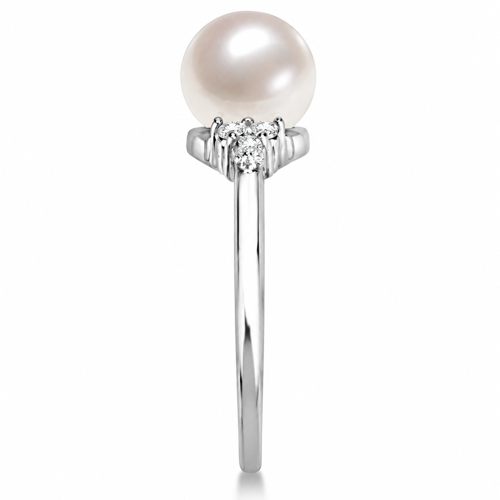 Freshwater Cultured Pearl & Diamond Accented Ring 14K W. Gold (7-8mm) — side angle