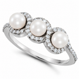 Freshwater 3 Pearl Ring with Diamond Halo 14k White Gold 4.5mm 0.25ct