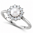 Freshwater Pearl & Diamond Halo Ring 14k White Gold 5.50-6mm 0.33ct