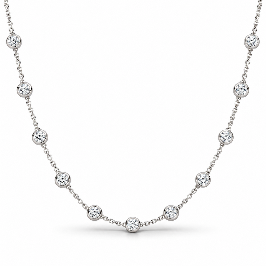 0.75 ctw white gold diamond station necklace front view