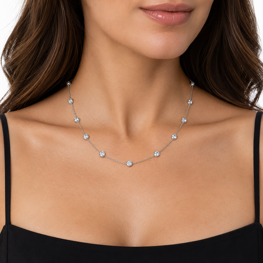 0.75 ctw diamond station necklace 18-inch on model