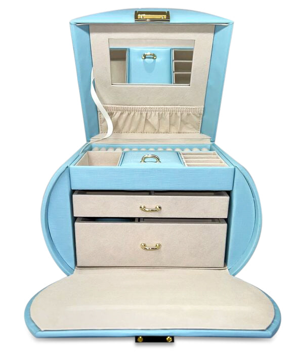 Allurez Blue Vegan Leather Multilayer Compartment Jewelry Box