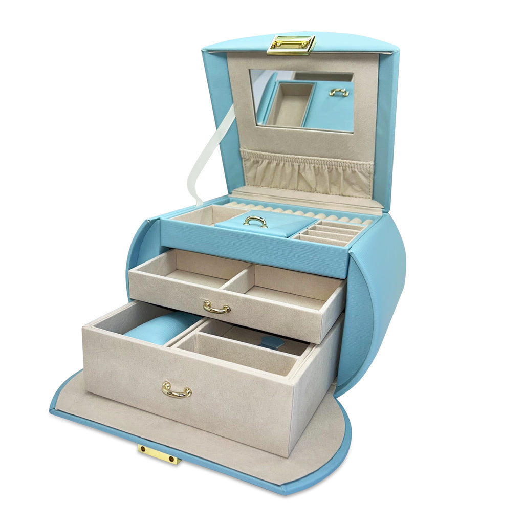 Allurez Blue Vegan Leather Multilayer Compartment Jewelry Box