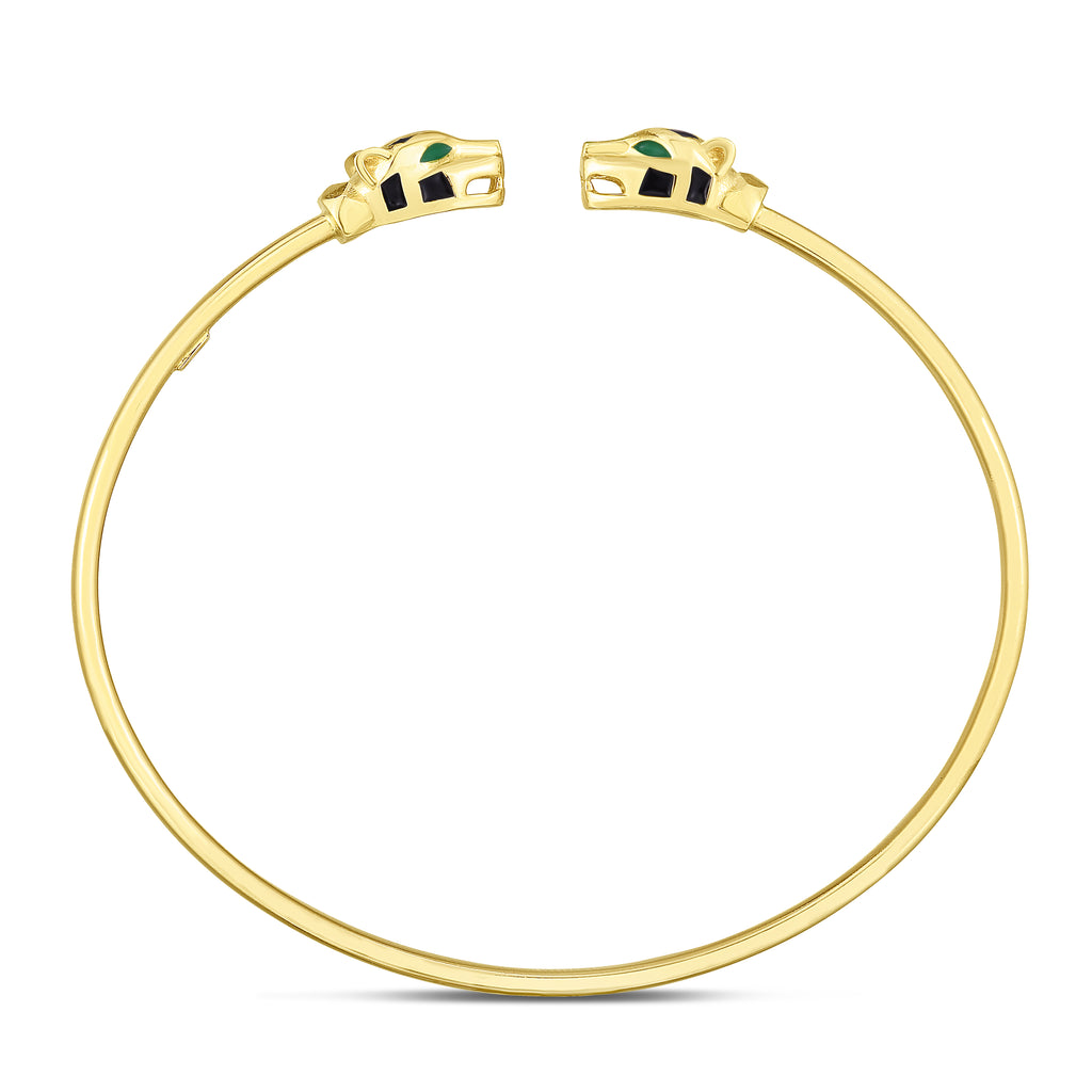 Open Cuff Panther Bangle Gold Bracelet in 14k Yellow