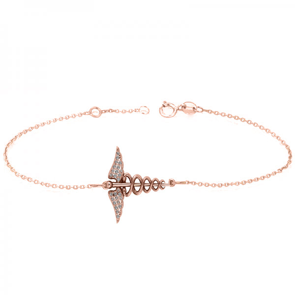 Diamond Caduceus Medical Symbol Bracelet 14k Rose Gold (0.13ct)